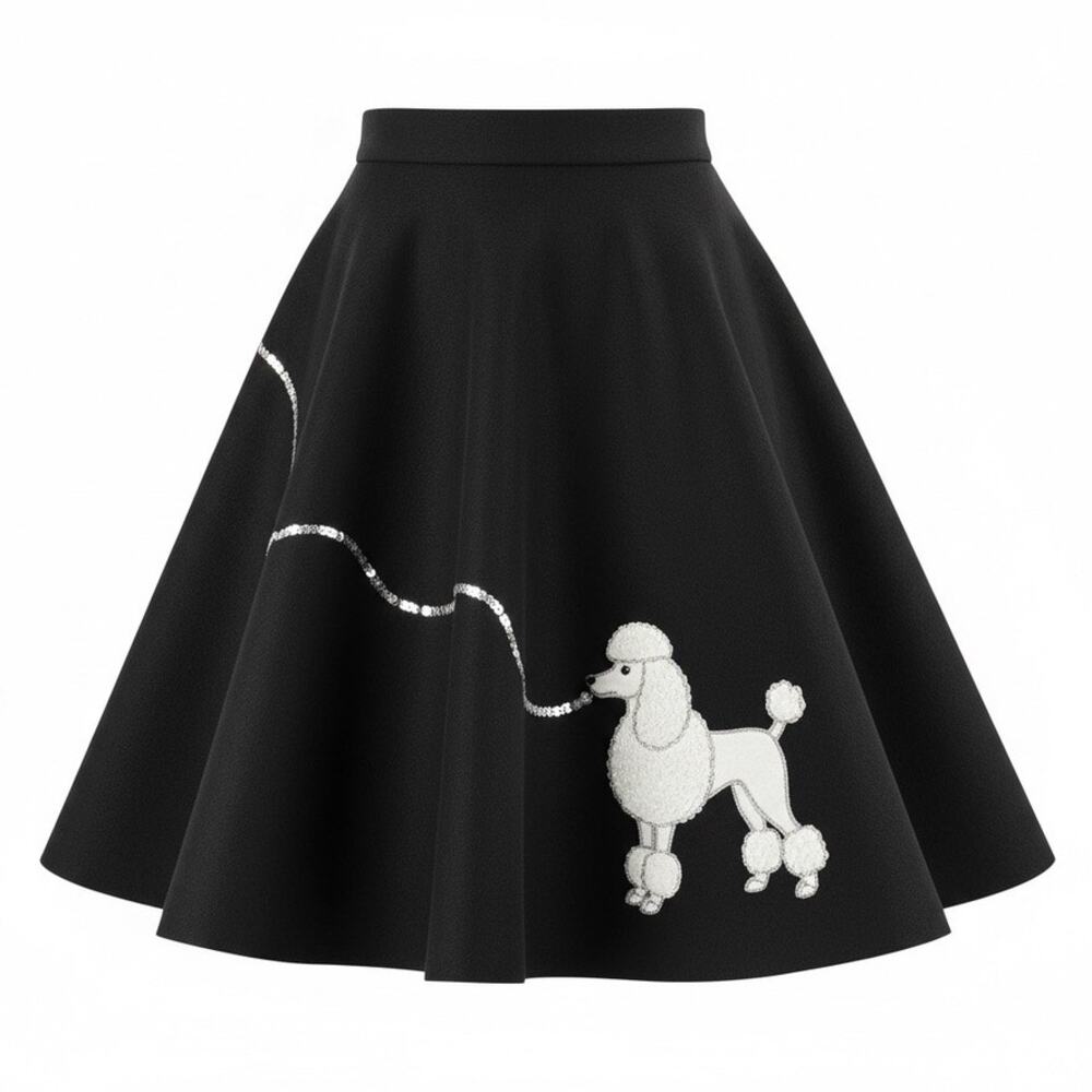 Vintage Style Black Felt Poodle Skirt Poodle Appliqué Adult L/XL